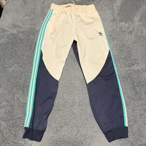 Adidas Superstar Track Pants Medium Mens Wonder White Blue Teal Colorblock ***